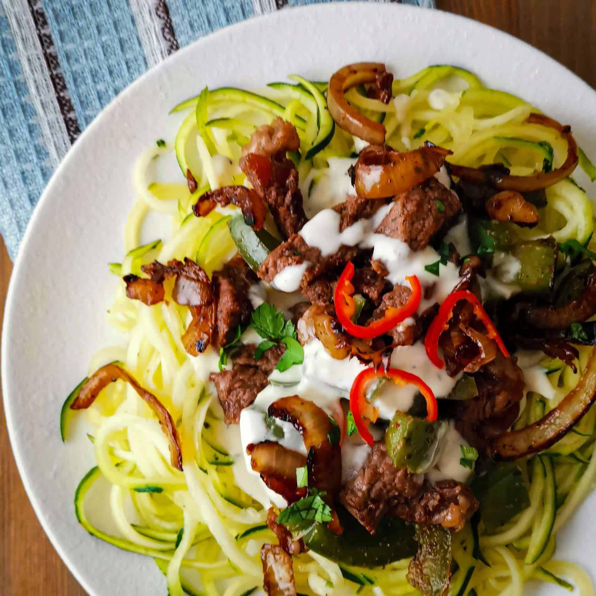 Low carb Philly Cheesesteak zoodles