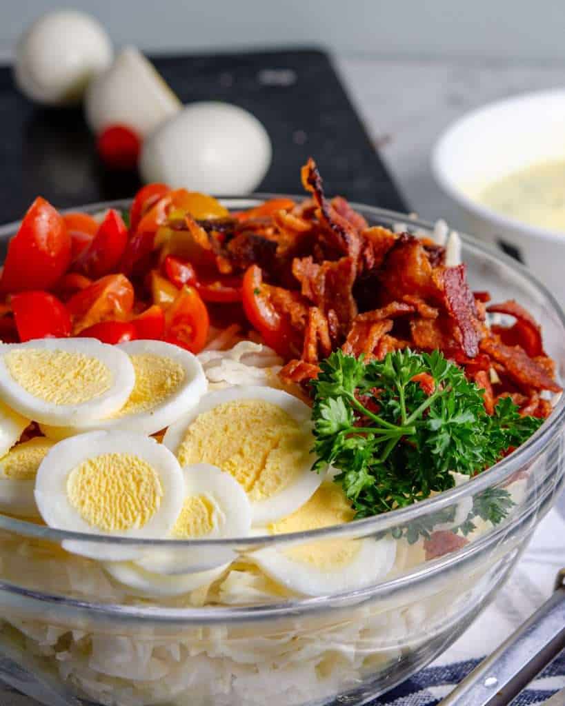 BLT Keto coleslaw ingredients in a bowl