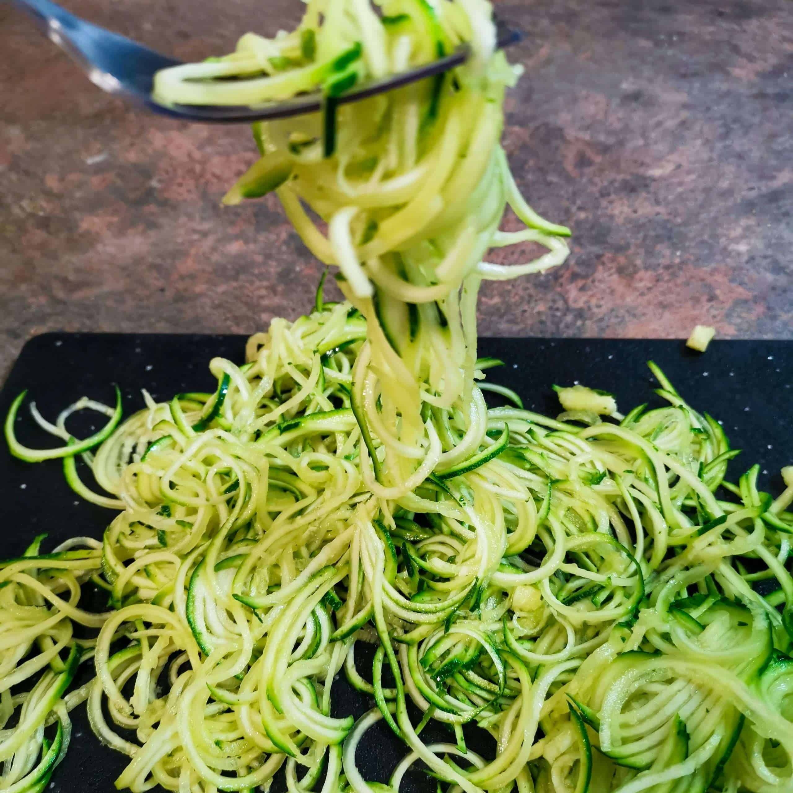 Zucchini Noodles twirled with a fork
