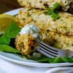 Low Carb chicken kebab on a fork with raita