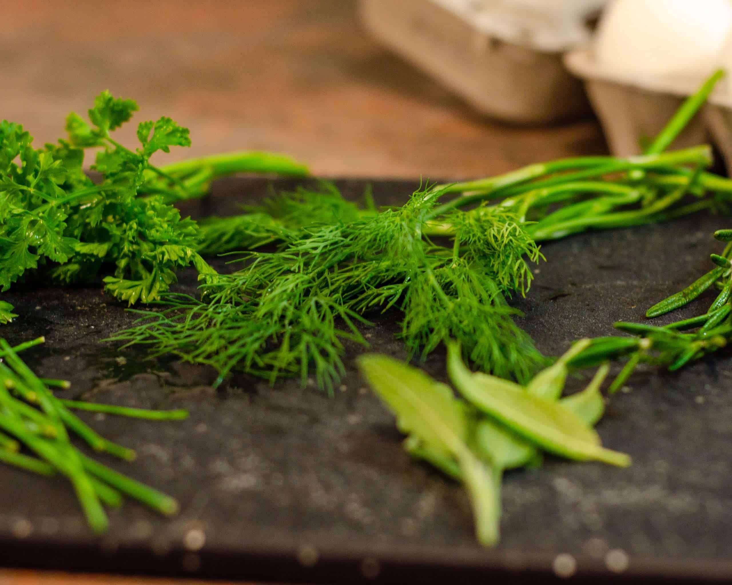 Fresh Herbs on a cutting board