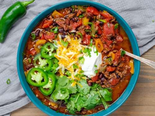 Low Carb Chili Garnished in a Bowl