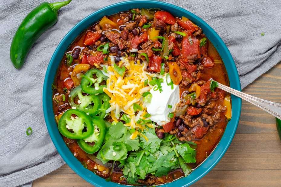Low Carb Chili Garnished in a Bowl