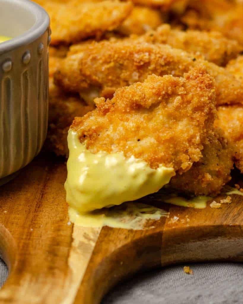 Low Carb Chicken Fingers dipped in Honey Mustard