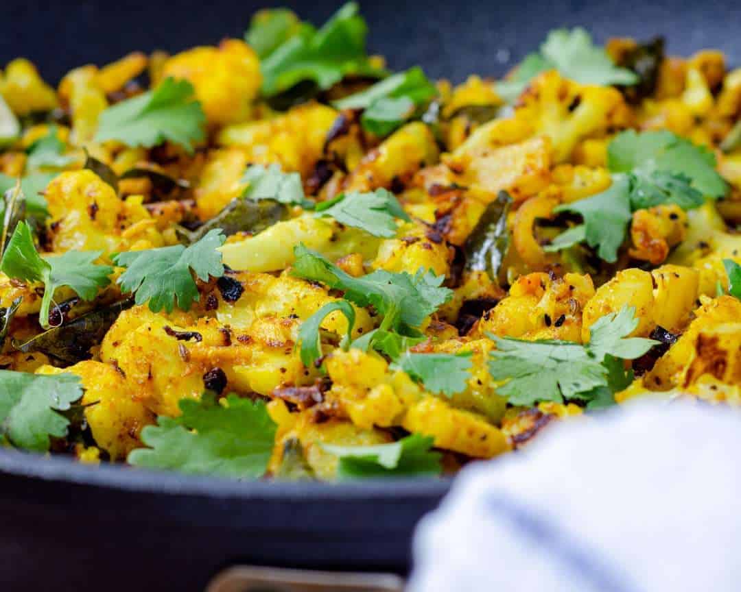 Keto Indian Cauliflower Bhaji topped with fresh cilantro