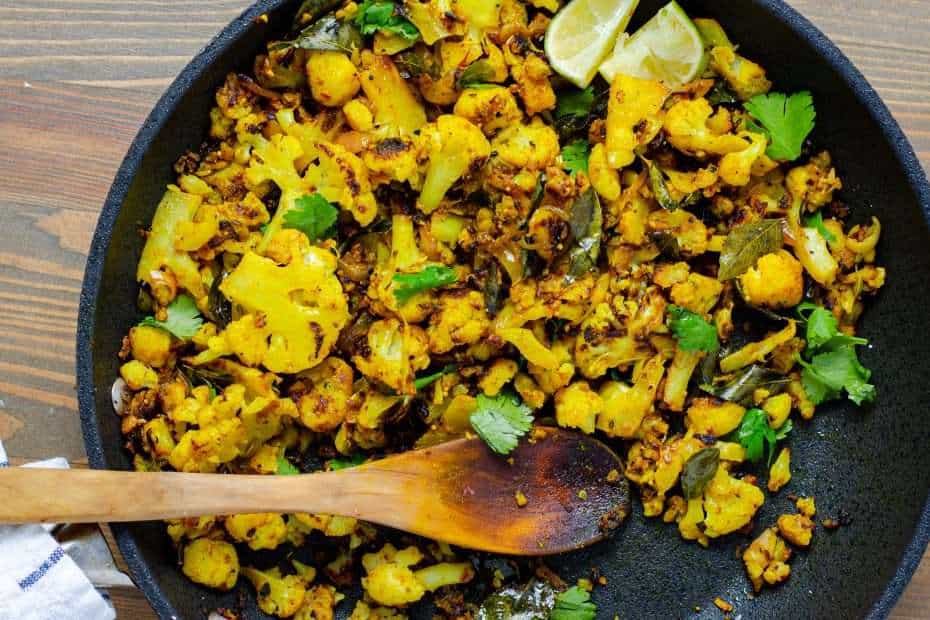Keto cauliflower Bhaji in a Rock pan