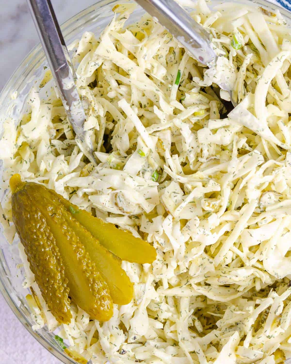Dill pickle keto coleslaw in a bowl