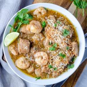 A bowlful of keto seafood korma from above