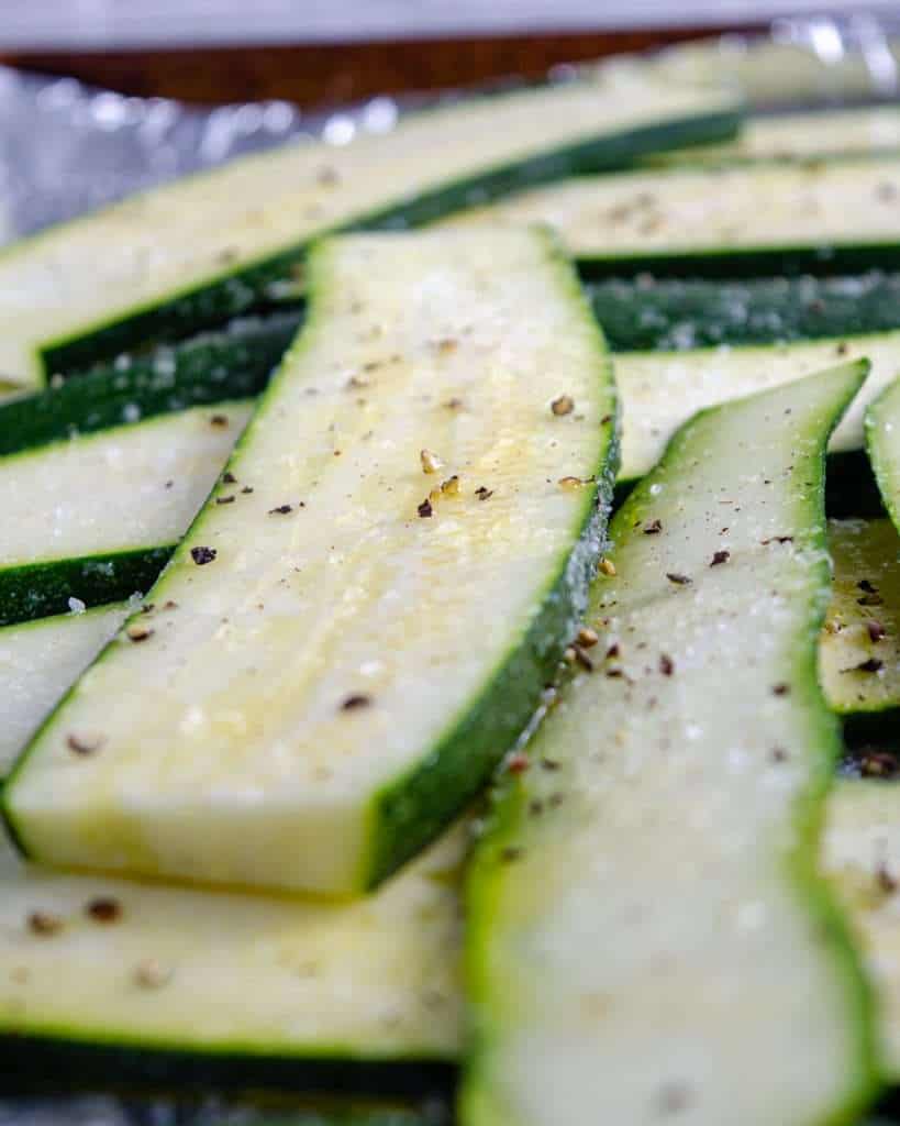 Slabs of sliced zucchini ready for the grill