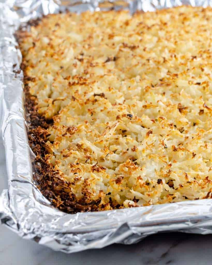 Crispy bit on top of oven roasted cauliflower rice
