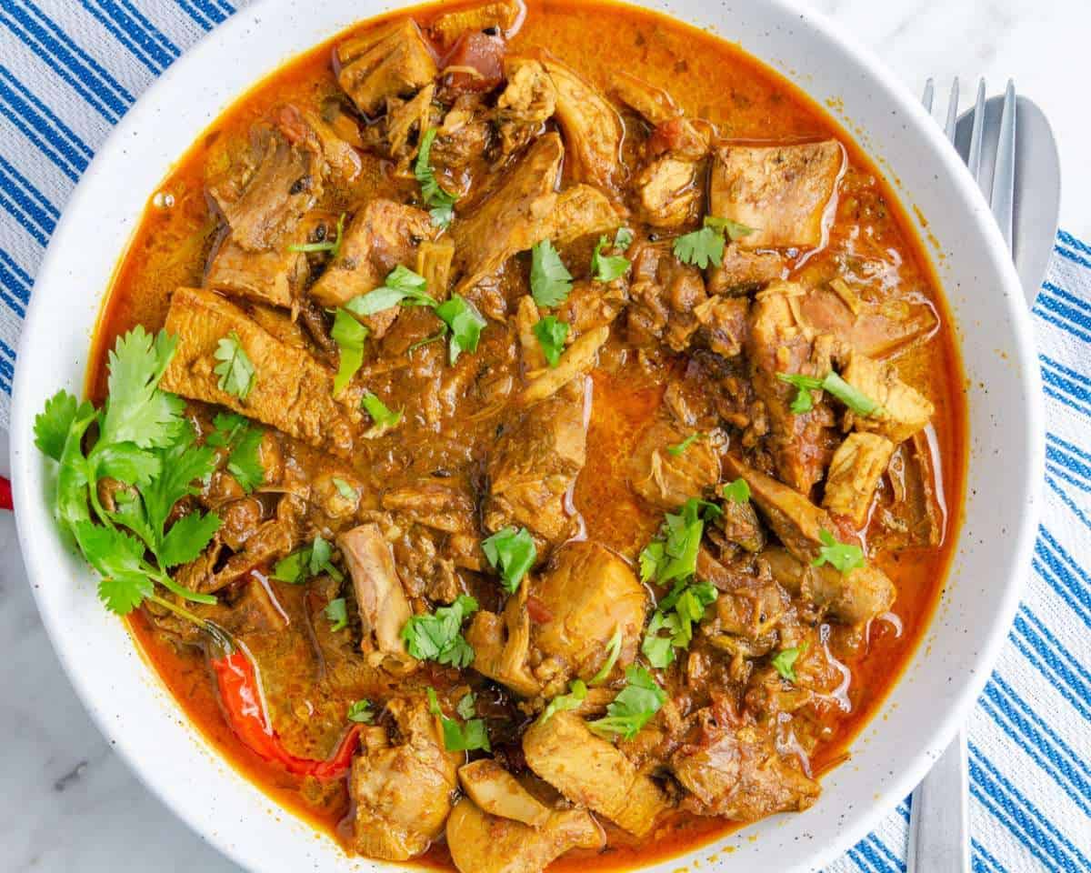 A bowlful of leftover turkey Balti curry