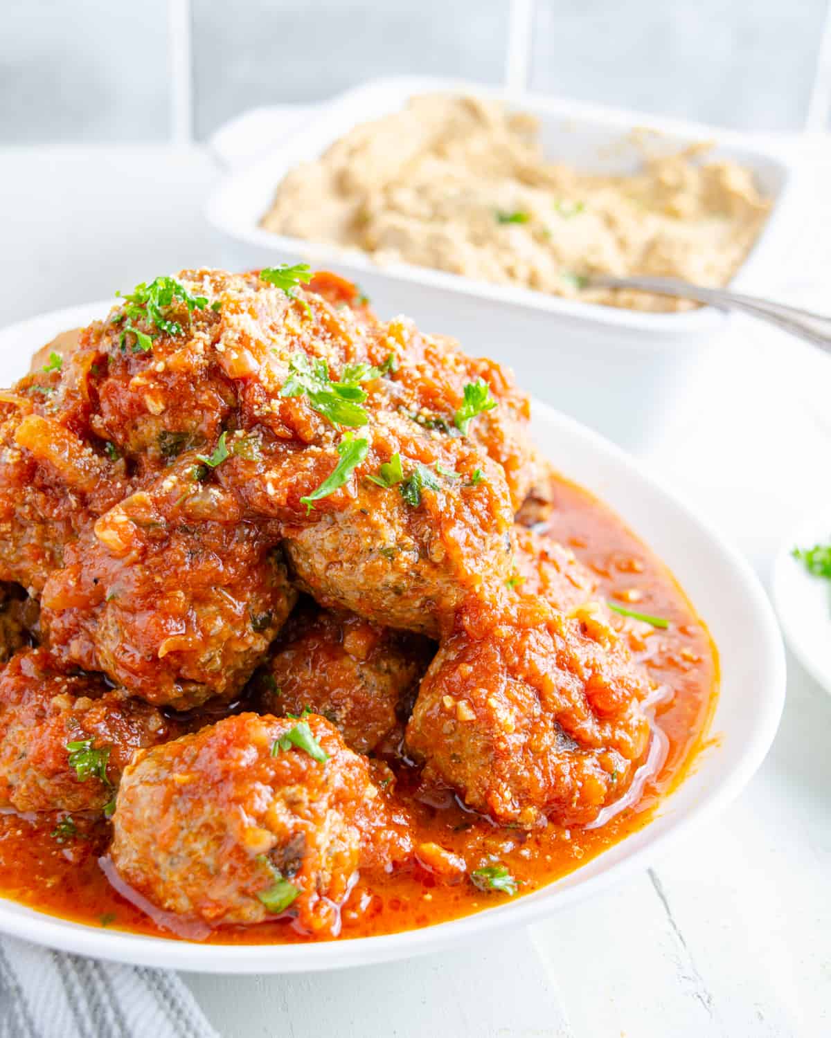 Low Carb Italian Meatballs with mashed cauliflower