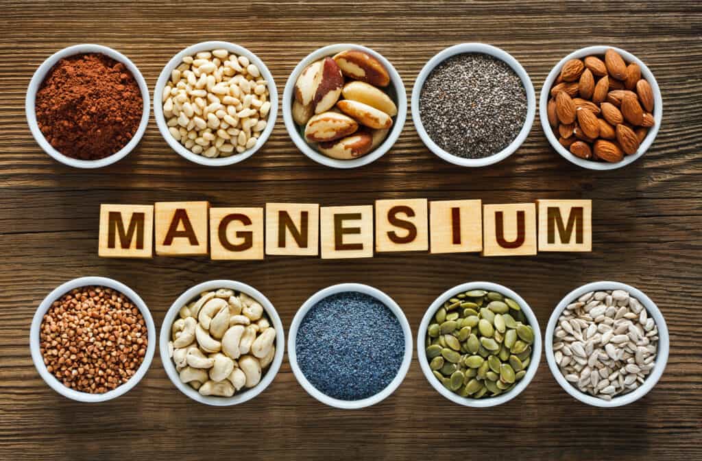 Magnesium rich foods in white ramekins