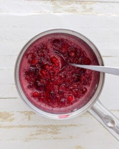 Low carb cran raspberry compote for mini cheesecakes.